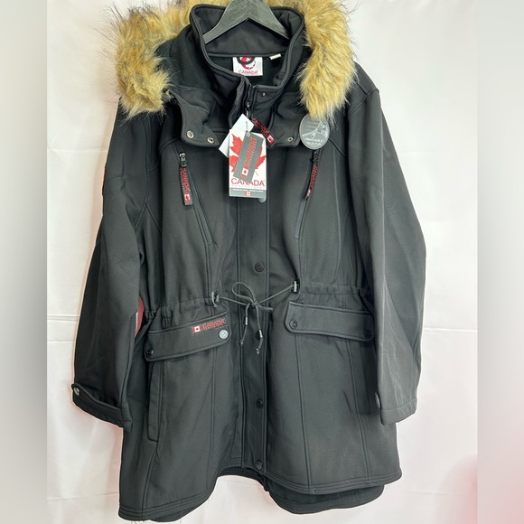 CANADA WEATHER GEAR | Black & Natural Cinched-Waist Hooded Jacket (Size: 1X) - Picture 5 of 13